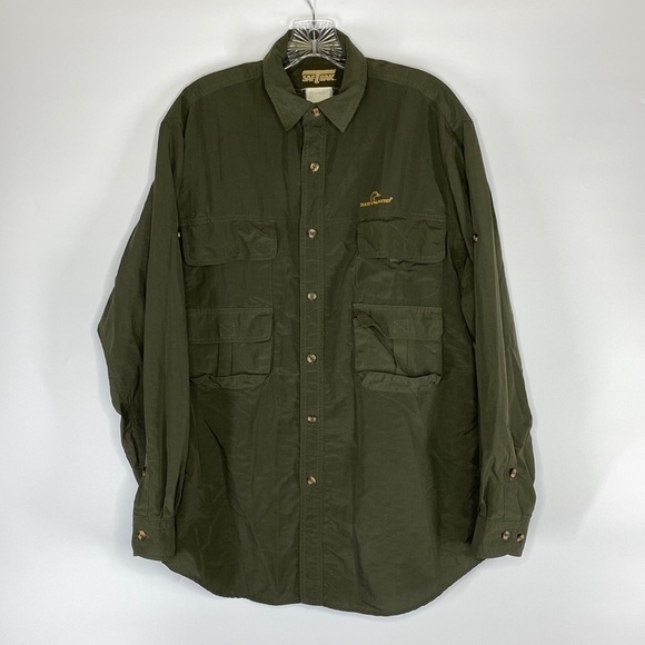 Ducks Unlimited Saftbak Green Long Sleeve Lightweight Button Down Shirt Medium - Picture 1 of 5